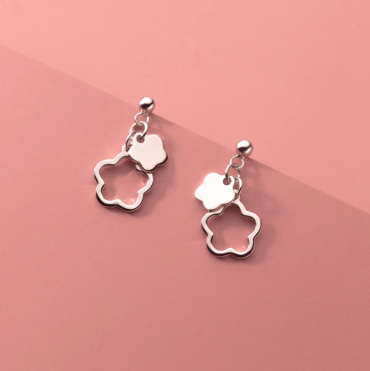 Earrings Silver 925 Hollow out Double-Layer Flower Simple Unique Elegant Jewelry Women's Stud Earrings Pendientes Mujer JHE159