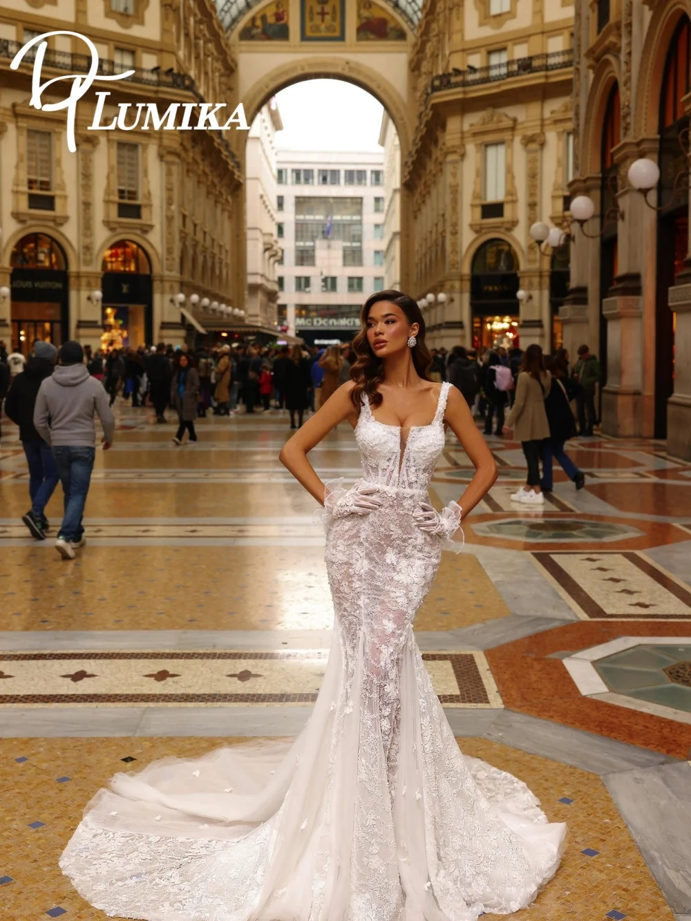 

2026 Trending Romantic Deep V Neck Strapless Wedding Dress Luxury 3D Floral Sequin Mermaid Sheer Lace Bridal Gown Vestidos De No