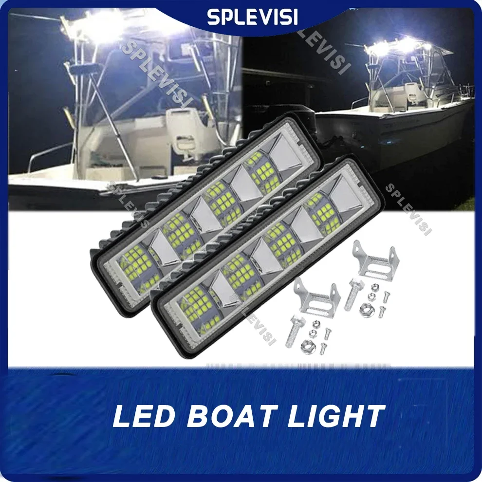 2pcs LED Boat Spreader Light Deck Flood Beam Stainless Hardware & Bracket IP67 Waterproof 6000K White Bright High Lumen Output