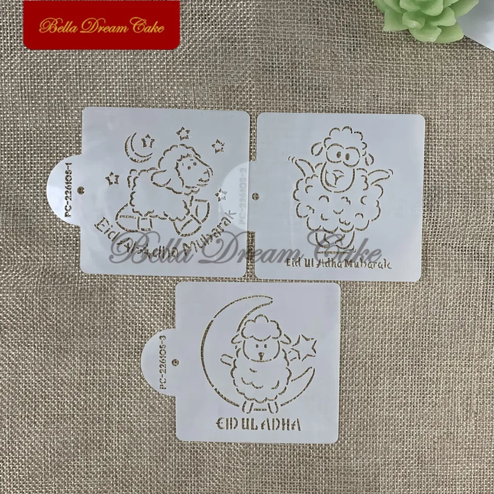 3pcs/set Sheep Shape Cookies Stencil DIY Eid Mubarak Fondant Mold PET Biscuit Drawing Template Cake Decorating Tools Bakeware