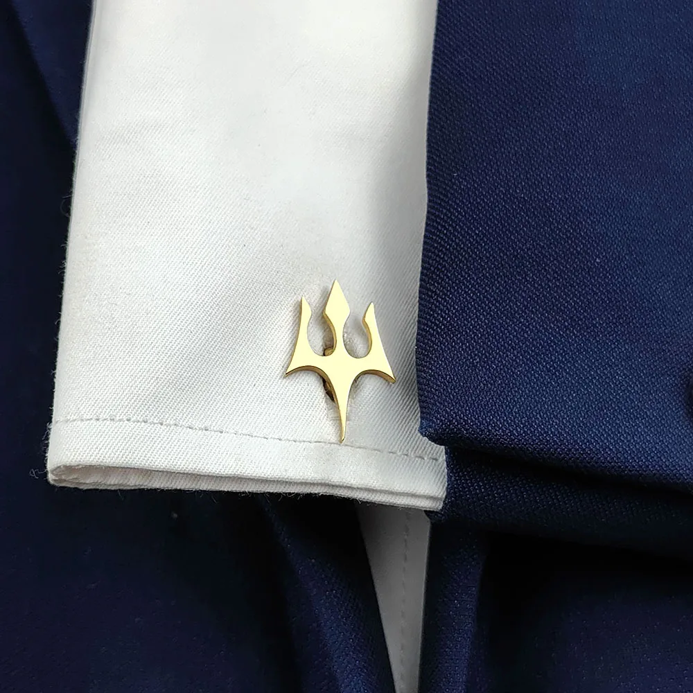316L Stainless Steel Trident Cufflinks Multi Color Myth Symbol Collar Accessory Gift For Men