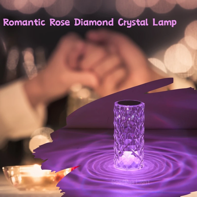 LED Round Crystal Table Lamp Touch Remote Control RGB Romantic Rose Colour Changing For Bedroom Bedside Decoration Night Lights