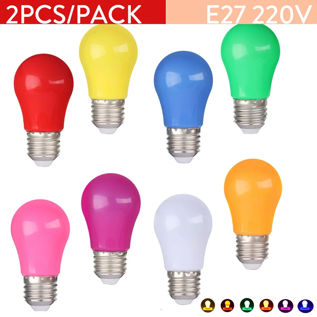 

2x E27 2w Led Bulbs Rgb 240v 8/colors Red Blue Green Pink Yellow White Purple A45 Light Edison-screw Globe Lamps Bar Decorations