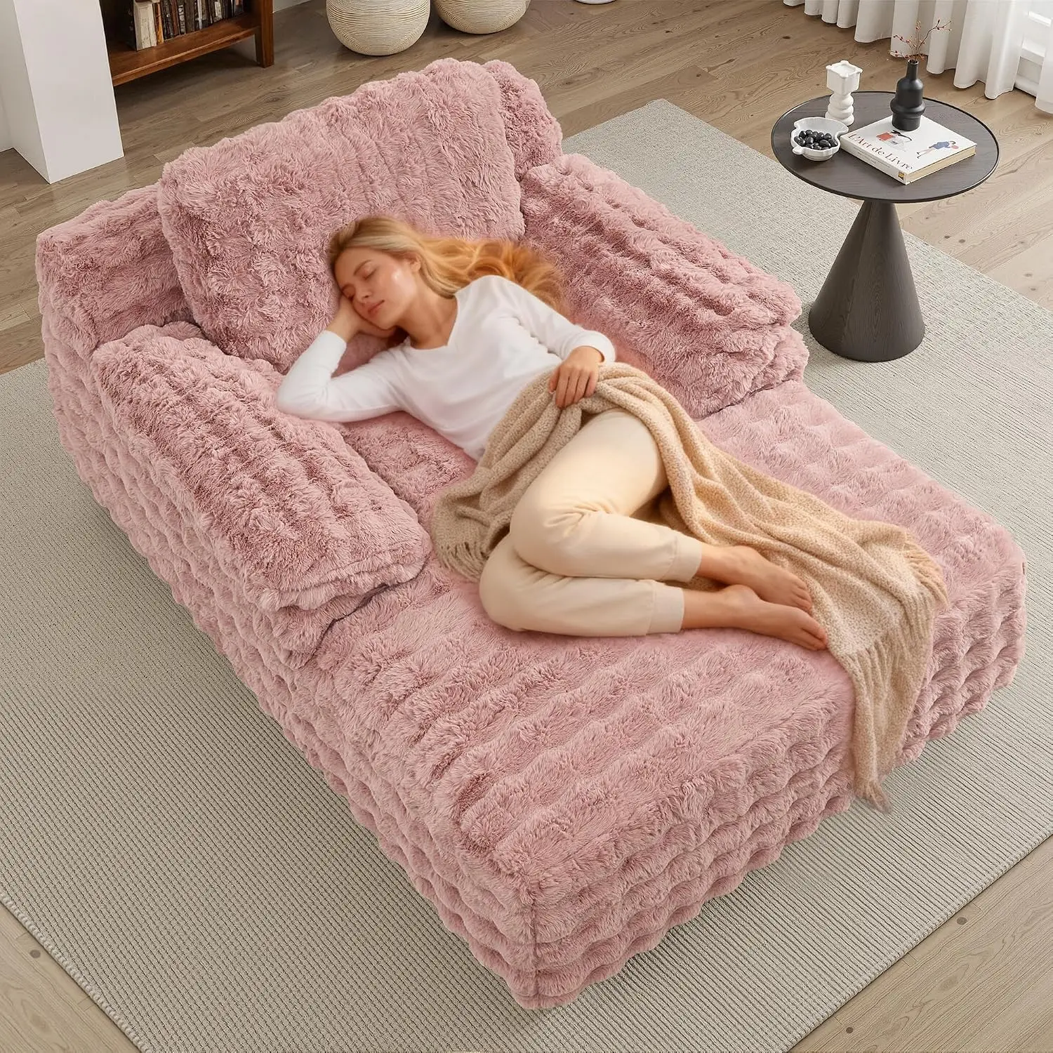 Chaise Lounge Chair Indoor, Oversized Plush Upholstered Boneless Sofa Bed, Comfy Cloud Deep Seat Sleeper Couch with, Custom