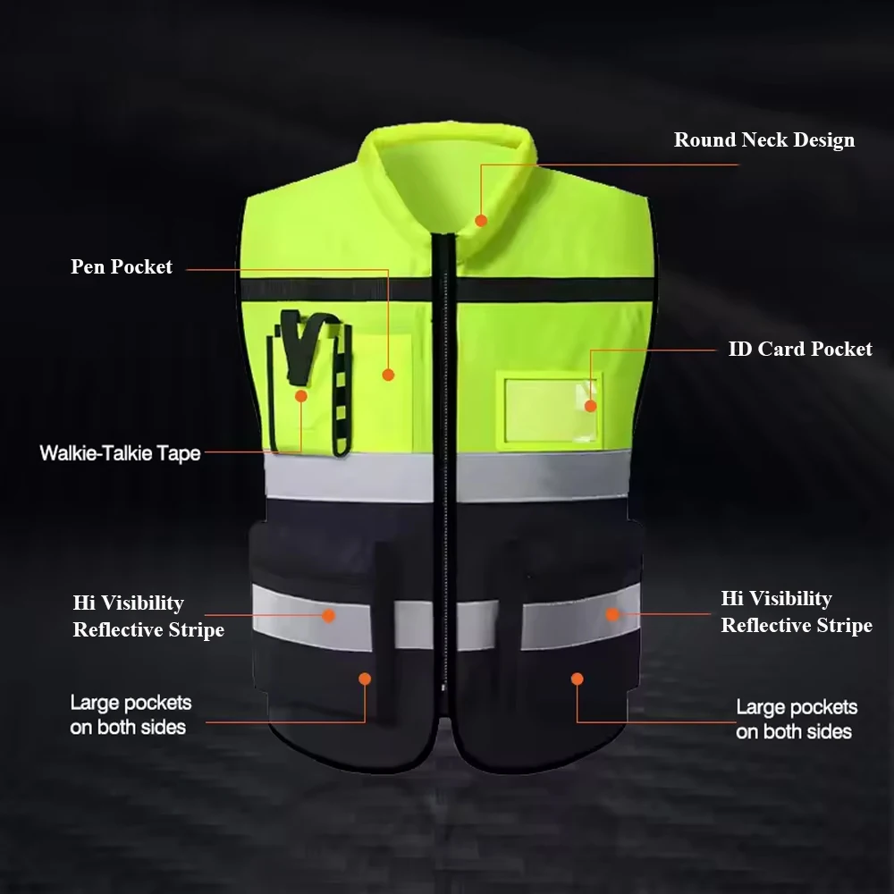 Custom LOGO Reflective Safety Vest ANSI Class 2 High Visibility Construction Worker Security Work Clothing for Men Women