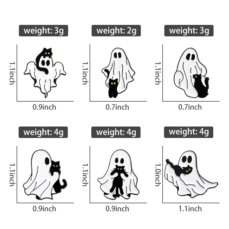 Cartoon Ghost Enamel Pins Custom Cute Black Cat Brooches Lapel Badges Halloween Animal Jewelry Gift for Kids Friends