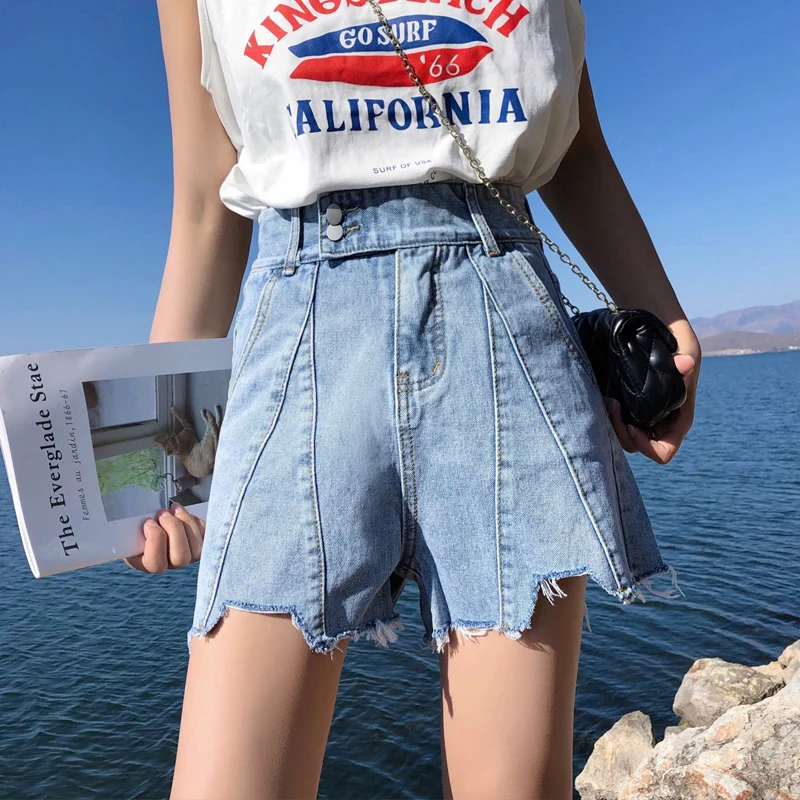 

Джинсовые брюки больших размеров с высокой талией, женские свободные брюки с потертостями по подолу, широкие брюки трапециевидной формы, летние тонкие джинсы