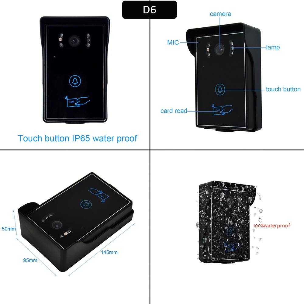 1 Juego de timbre de puerta con pantalla LCD de 7 ", 1 a 1, sistema de intercomunicación para teléfono y puerta con cable de casa, desbloqueo de huellas dactilares RFID