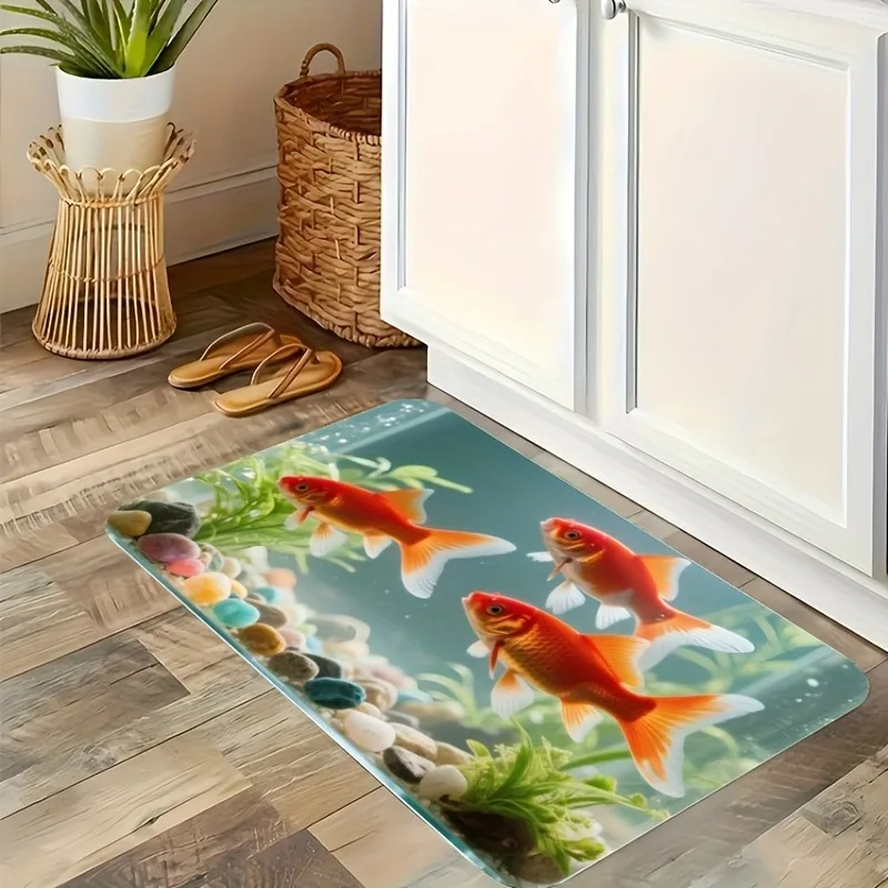 

1PC Goldfish Pattern Kitchen Rug Non-Slip Door Mat Pop design Bathroom Rug Bath Mat Carpet for Home Sink Laundry Decor