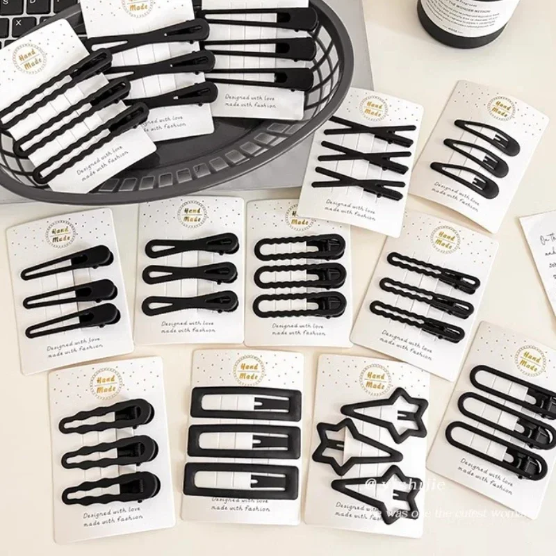 FANYIN 3 Stück neue schwarze Metall-Haarspangen für Frauen, exquisite Geometrie, Entenschnabel-Clip-Set, Haarnadel, modische, vielseitige Haar-Accessoires