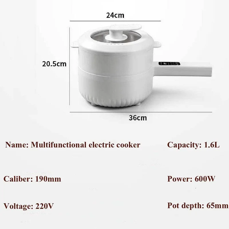 Olla eléctrica multifunción para estudiantes, herramienta de cocina antiadherente, esmalte de cerámica, 1.6L, 2.2L, 220V