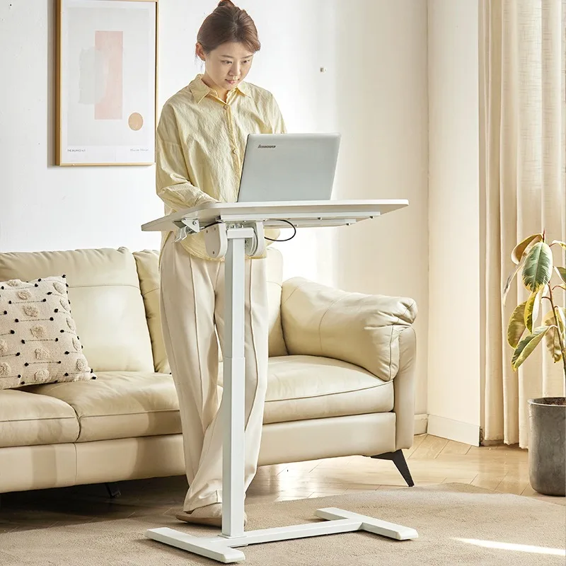 One Hand Height Adjustable Standing Desk, Angle Tiltable Laptop Side Table, Mobile Medical Bedside Overbed Lifting Computer Desk