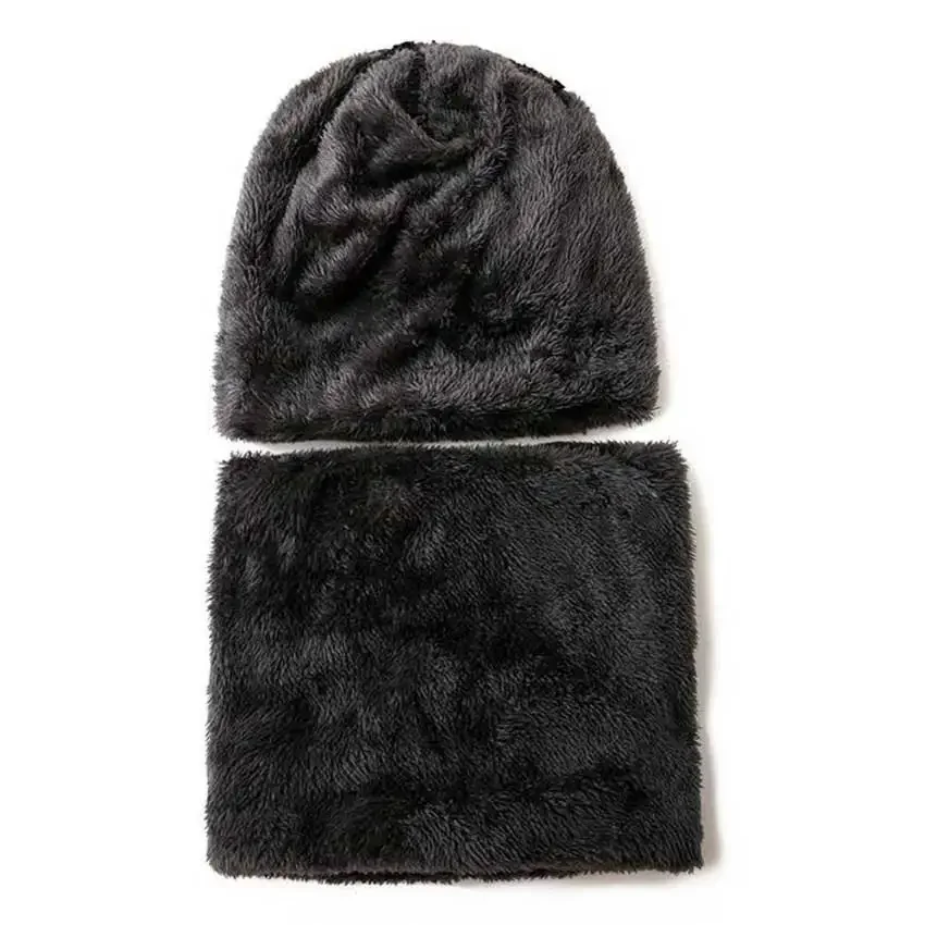 Conjunto de gorro y bufanda de punto para niños, gorro de felpa cálido, gorro de esquí para exteriores, bufandas sólidas, traje cálido de invierno