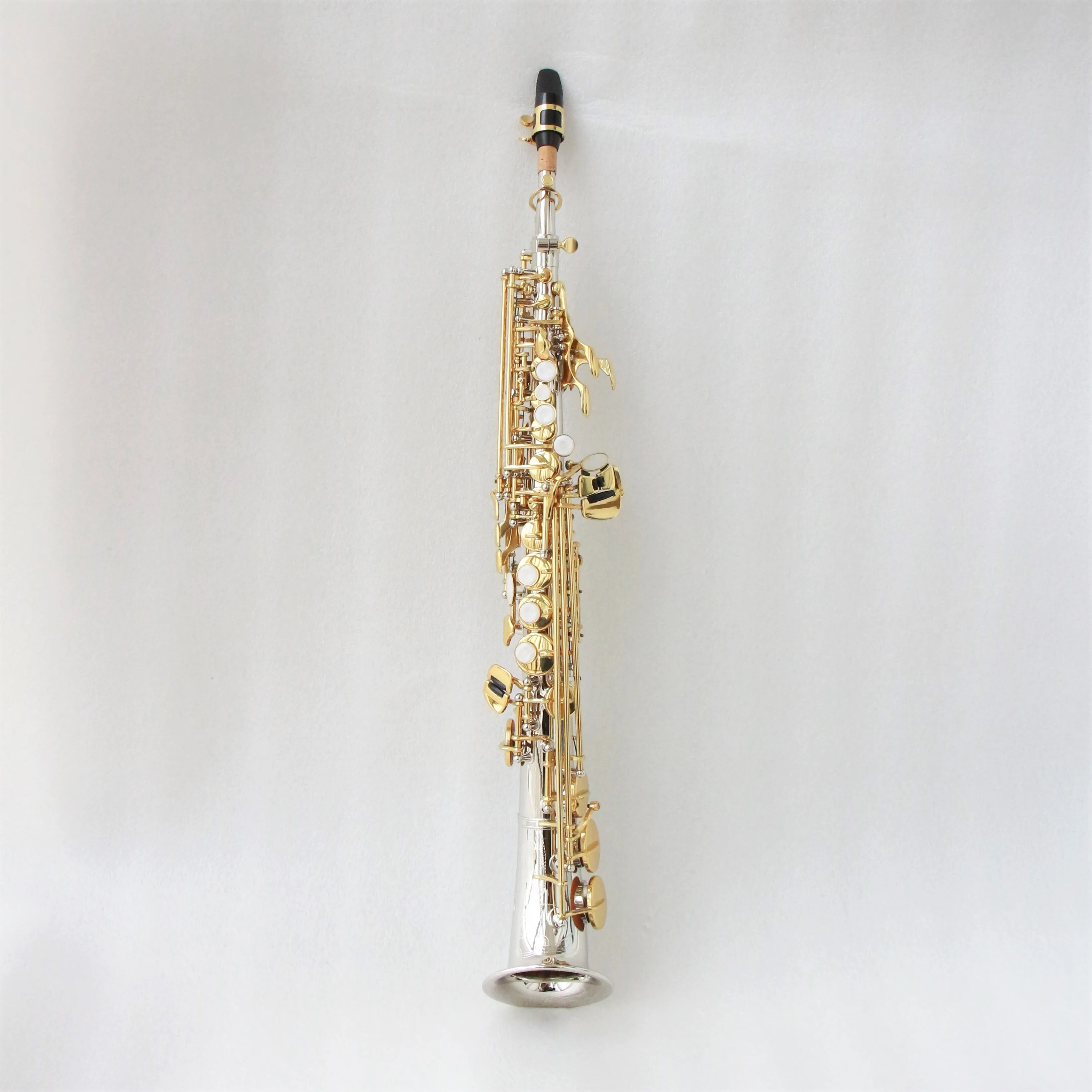 Special Shape Professional Saxello Soprano Saxophone Nickel Plated Body Golden Key Saxophone Soprano