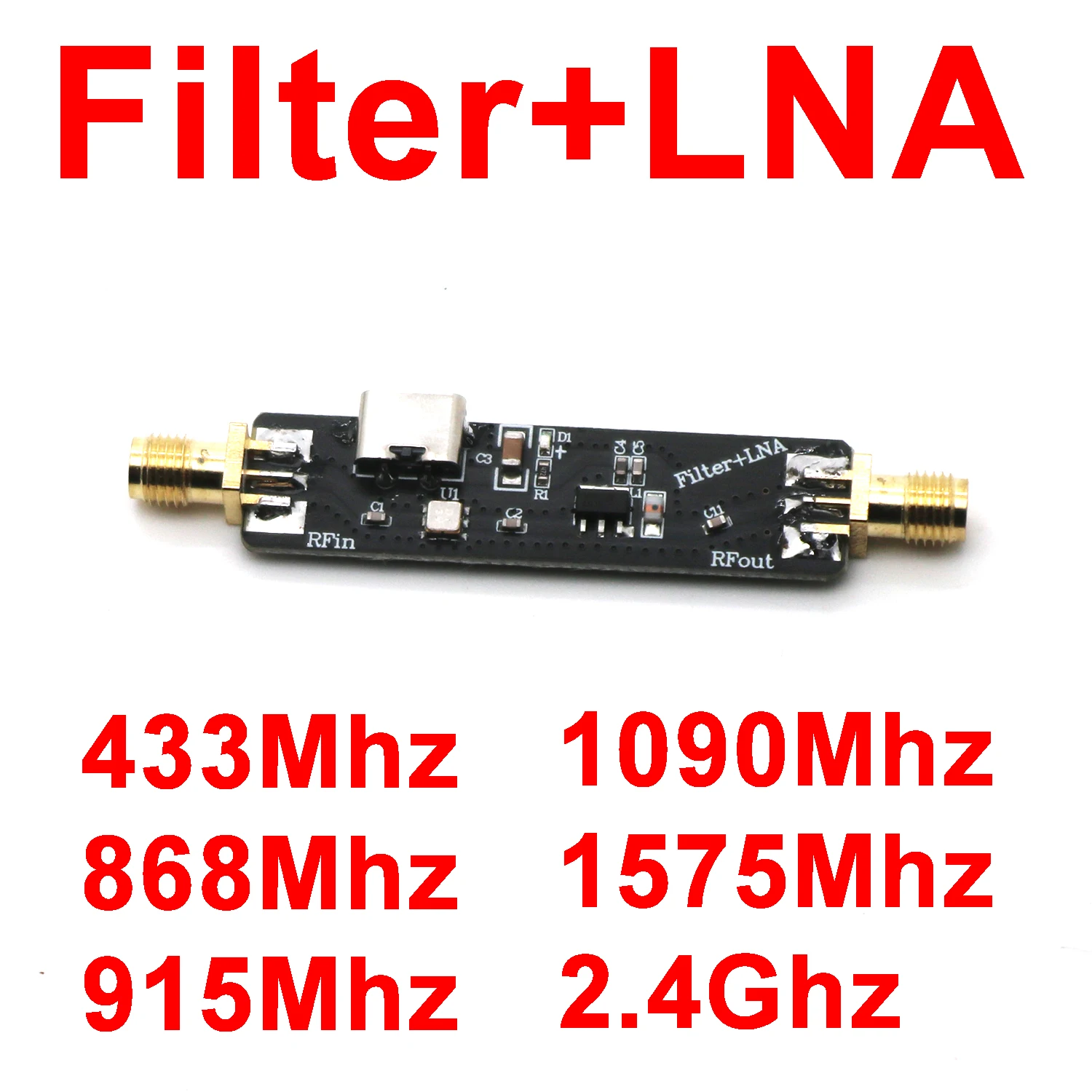 2IN SAW Filter + LNA RF Low Noise Amplifier 433Mhz 868Mhz 915Mhz 1090Mhz 2.4Ghz WIFI SDR ADS-B LORA Helium Miner Walkie Talkie