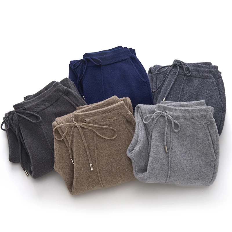 Men's Wool Pants Elastic Waist 2025 Autumn Winter Thick Casual Cashmere Trousers 100% Merino Wool Knitted Mid Seam Sport Pants