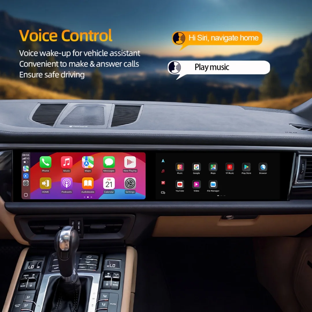Android Auto 24.6 Inch Stereo Player For Porsche Macan 2014-2017 Dual Screen GPS Navigation Co-pilot Passenger Car Radio Carplay