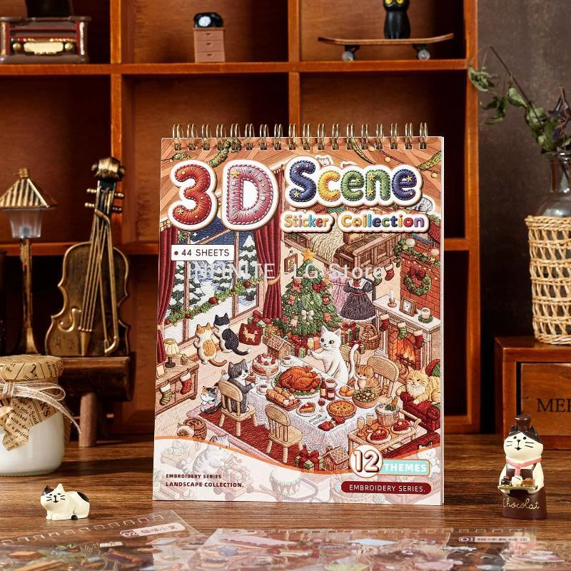 3D Scene Sticker Collection Book 44 Sheets 12 Embroidery‑Style Themes Layering Diorama Stickers DIY ScrapbookingINFINITE -LG