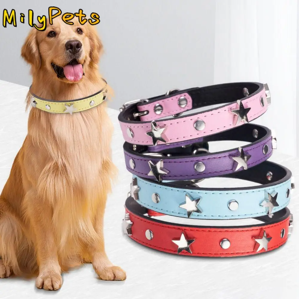 Leather Star Studded Pet Dog Collar Cute Fashion Cat Neck Strap Exquisite Adjustable Chihuahua Collars Small Medium Dogs