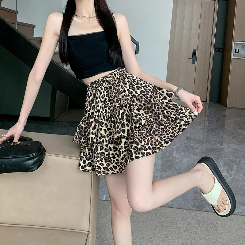 

Ladies Fashion Floral Mini Skirt Women Clothes Girls Chic Splicing Leopard Cake Skirts Casual Faldas Largas Dropshipping BVAT