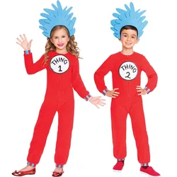 Child Thing 1 & Thing 2 One Piece Costume Boys Girls Jumpsuit Headband Set Unisex Halloween Costume Kids