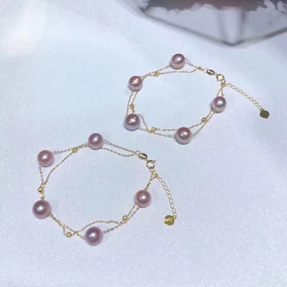 

Настоящее золото 18 К натуральный пресноводный жемчуг браслет двухслойный кулон браслет Чистый AU750 женский бутик ювелирные изделия подарок SC1005