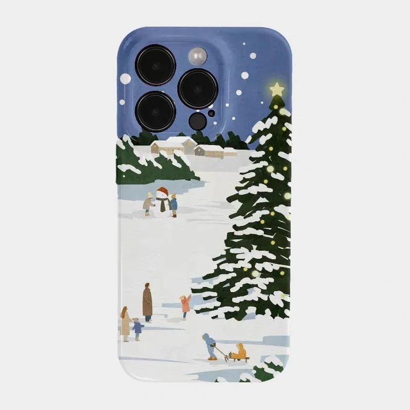 

Blue Christmas Snow Scene Phone Case for IPHONE 17 Air 16E 15 PROMAX 14 Plus 13 12 MINI 11 PRO 16Plus XR XS Acrylic Phone Cover