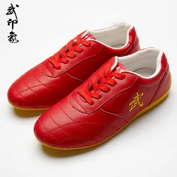 Profesjonalne buty do sztuk walki Wushu i Taichi Unisex Czarne Czerwone buty Tai Chi Mężczyźni Kobiety Pu Leather Taekwondo Buty Pary