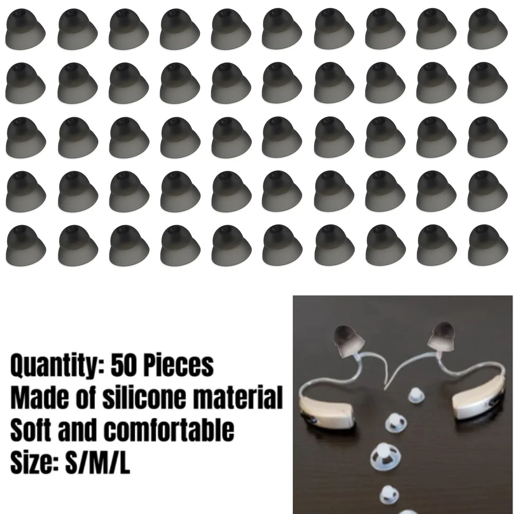 

50 шт., 8/10/12 мм, закрытые куполообразные затычки для слухового аппарата, силиконовые двухслойные антистатические насадки, сменный аксессуар для слухового аппарата