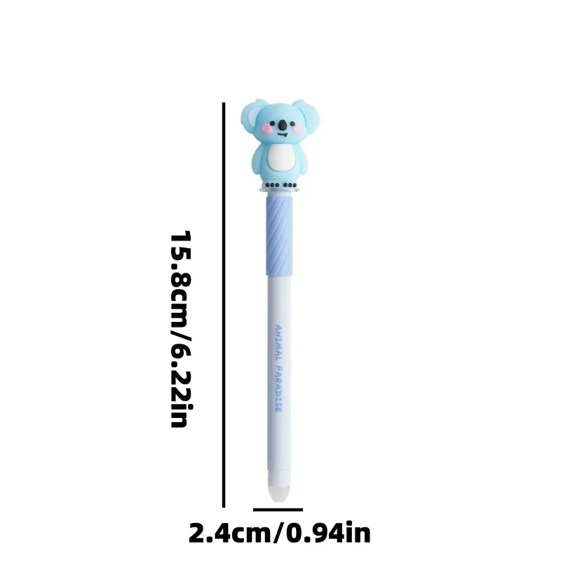 6er-Pack mit zufällig ausgewählten, gelblichen Stiften im Cartoon-Stil, die sich abwischen lassen und Silikonspitzen haben, ein komplettes Set für Schüler, farbenfrohe Stifte zum Schreiben in Tagebüchern, Schreibwaren für Schüler, blaue Tinte, sorgt für ein flüssiges Schreibgefühl und einen gleichmäßigen Tintenfluss. – Detail 2