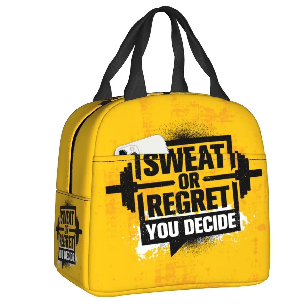 Custom Sweat Or Regret You Decide Gym Motivational Quote Insulated Lunch Bag Portable Workout Fitness Thermal Cooler Lunch Box