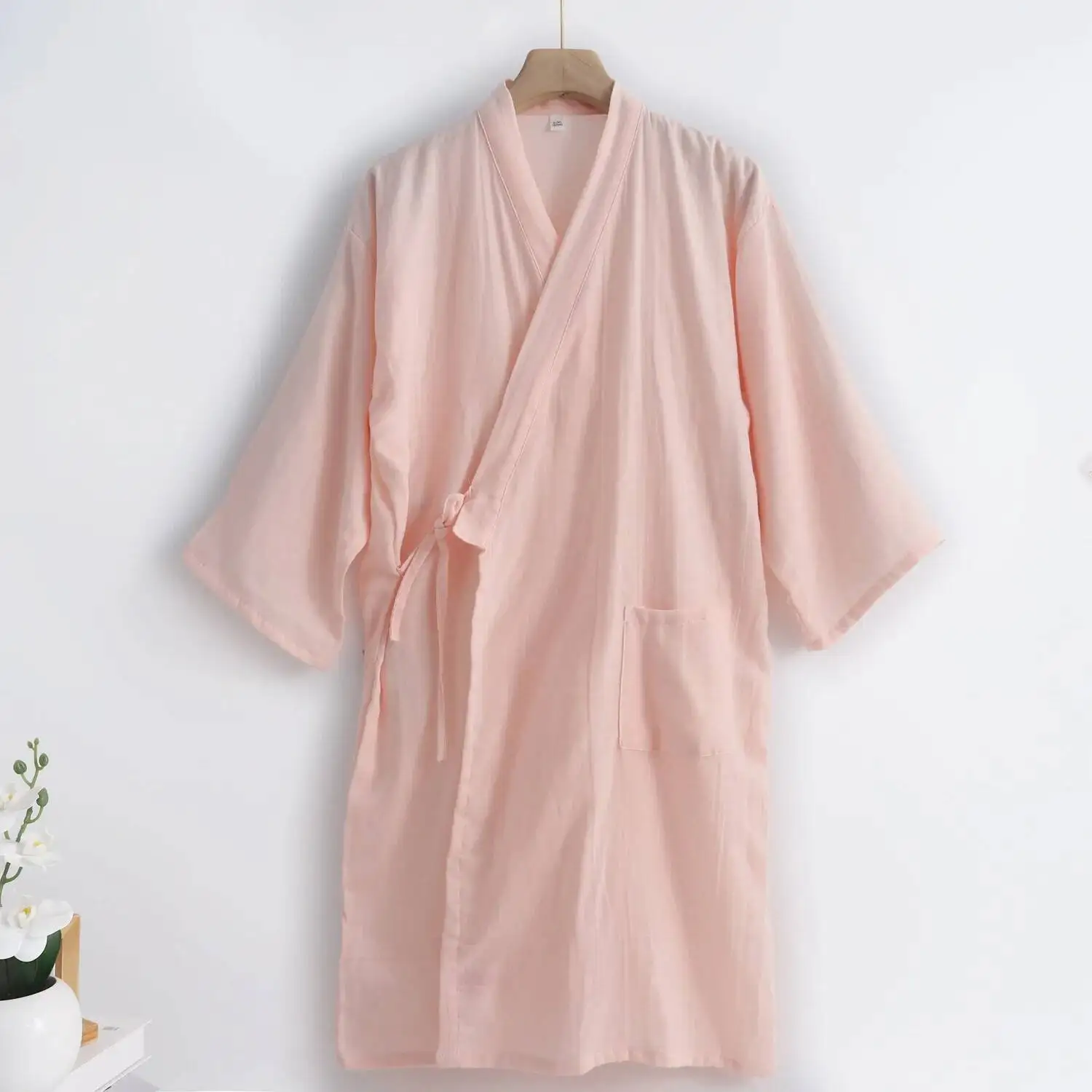 

Летняя хлопковая двухслойная марлевая ночная рубашка, халаты для женщин, кимоно юката, кардиган средней длины, халаты на шнуровке