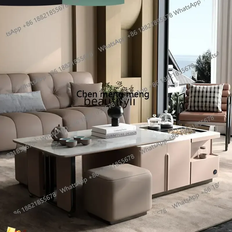 

cc182R zqTea Table Integrated Automatic Water Feeding Lifting Multifunctional Retractable Stone Plate Office Living Room Tea Tab