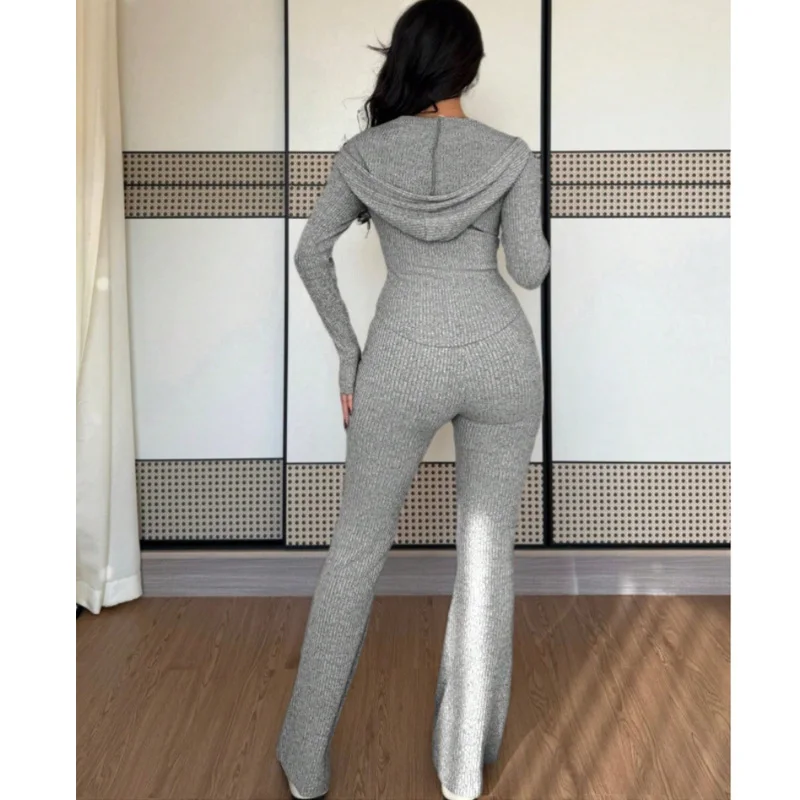 2025 بلون عادية سليم المرأة قطعتين مجموعات أنيقة الخريف كامل بنطلون مجموعة الإناث السراويل مجموعات الزي الملابس #2