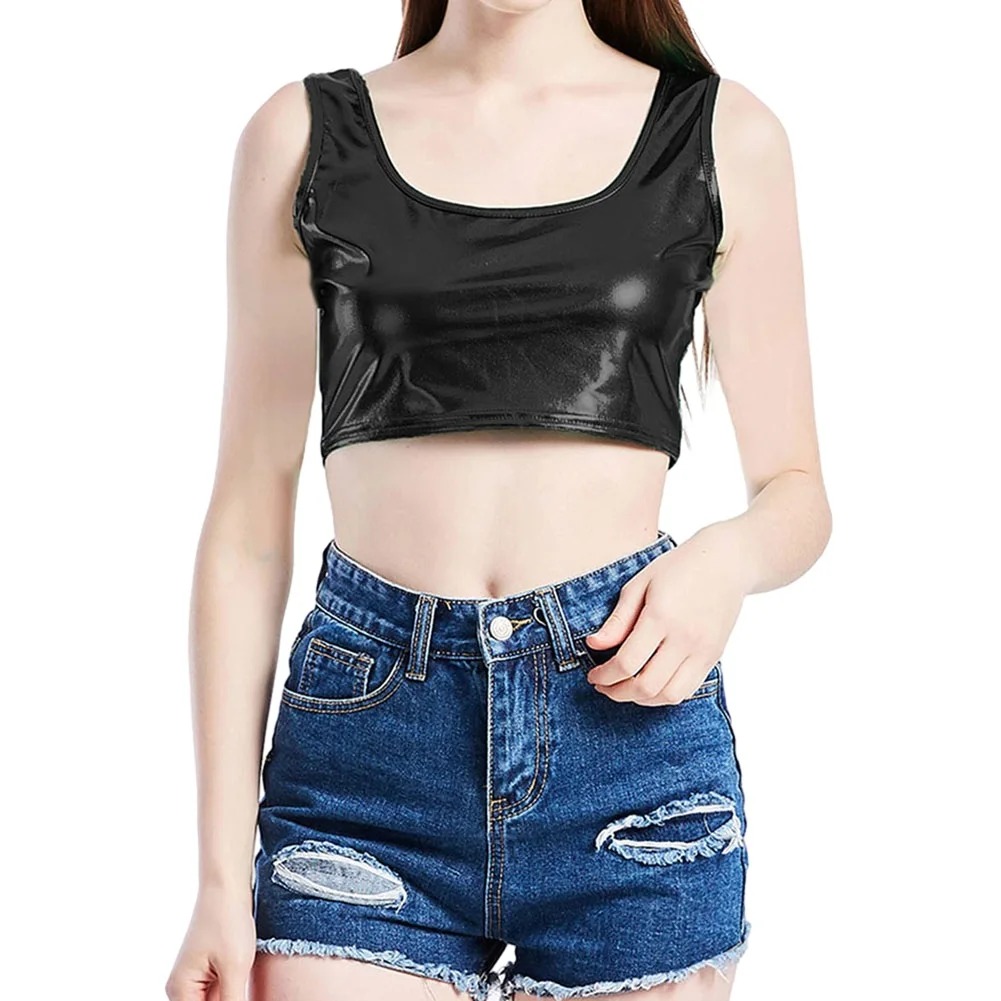 

Clubwear Tops Club Clubwear Dance Daily For Dance Punk Crop Short Tops Sleeveless Vest Slight Strech Solid Color