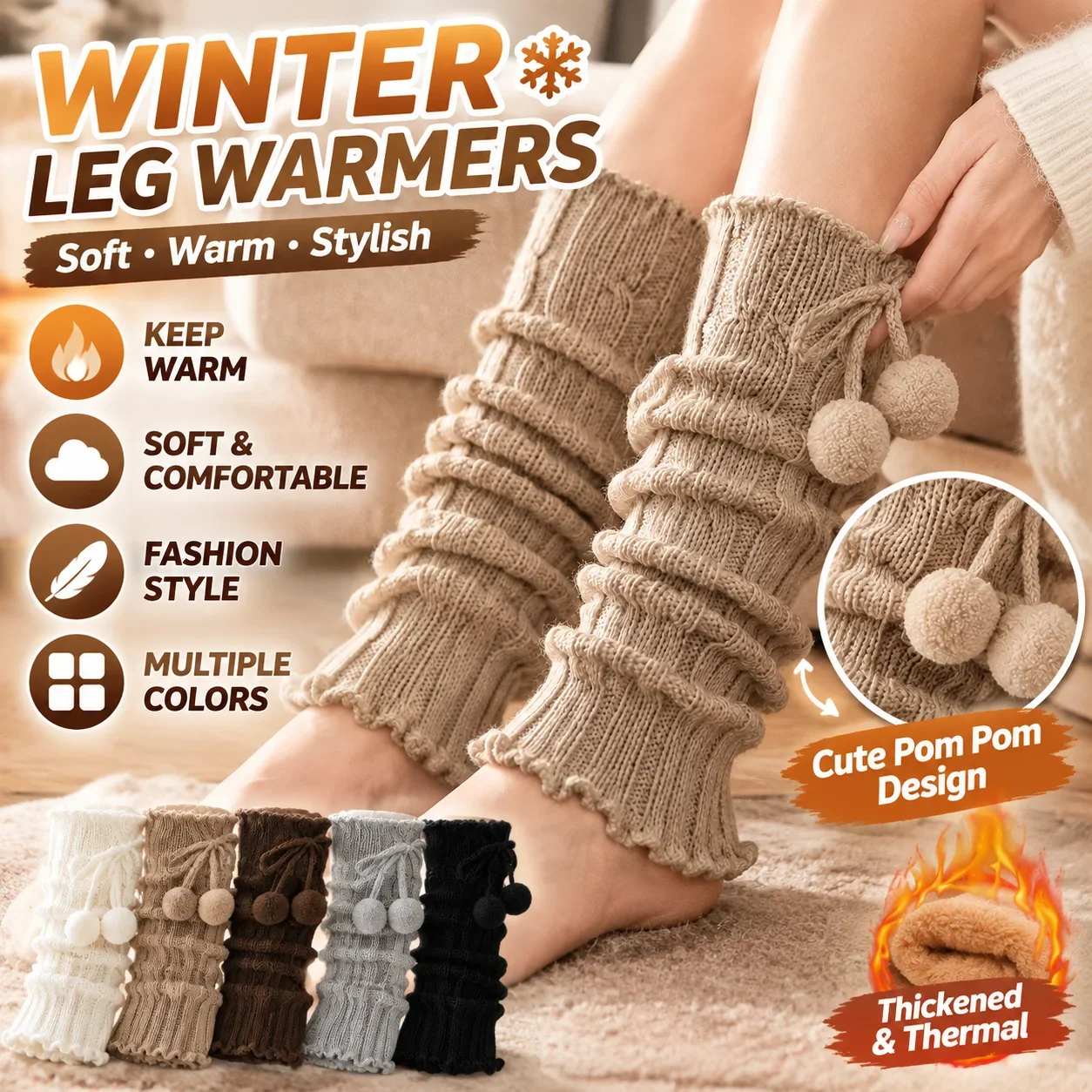 Winter Warm Thick Stacked Socks Cute Ball Deer Plush Leg Warmers Versatile Slimming Leggings Foot Cover Kit