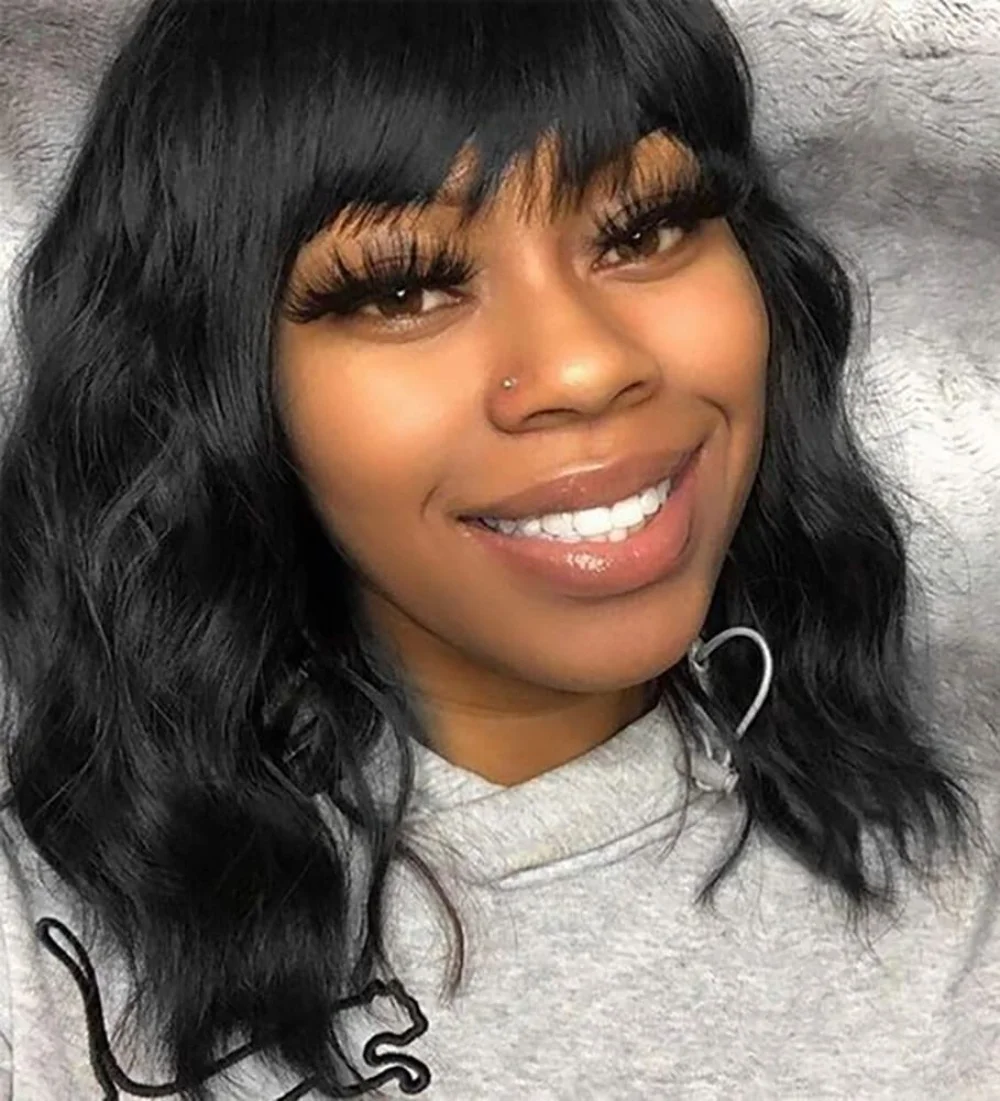 

Накладные парики из натуральных волос 3x1 с кружевной основой, волнистые, с челкой и центральным пробором, реалистичные, бразильские, прямые, кружевные парики-боб