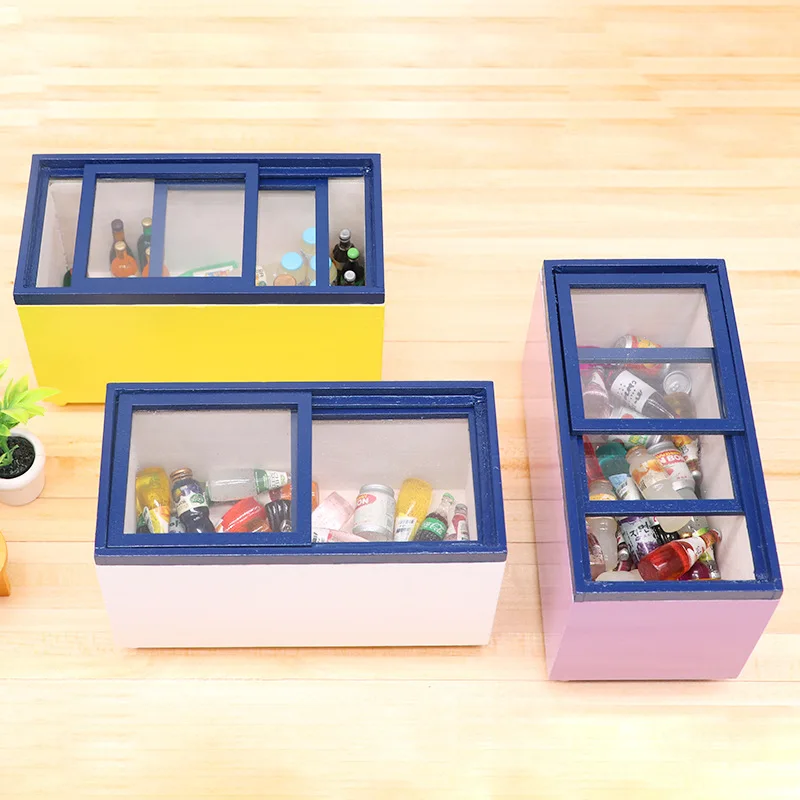 1:12 Doll House Accessories Miniature Furniture Store Micro-scenario Model Ornament Side-opening Freezer Creative Toys Gifts