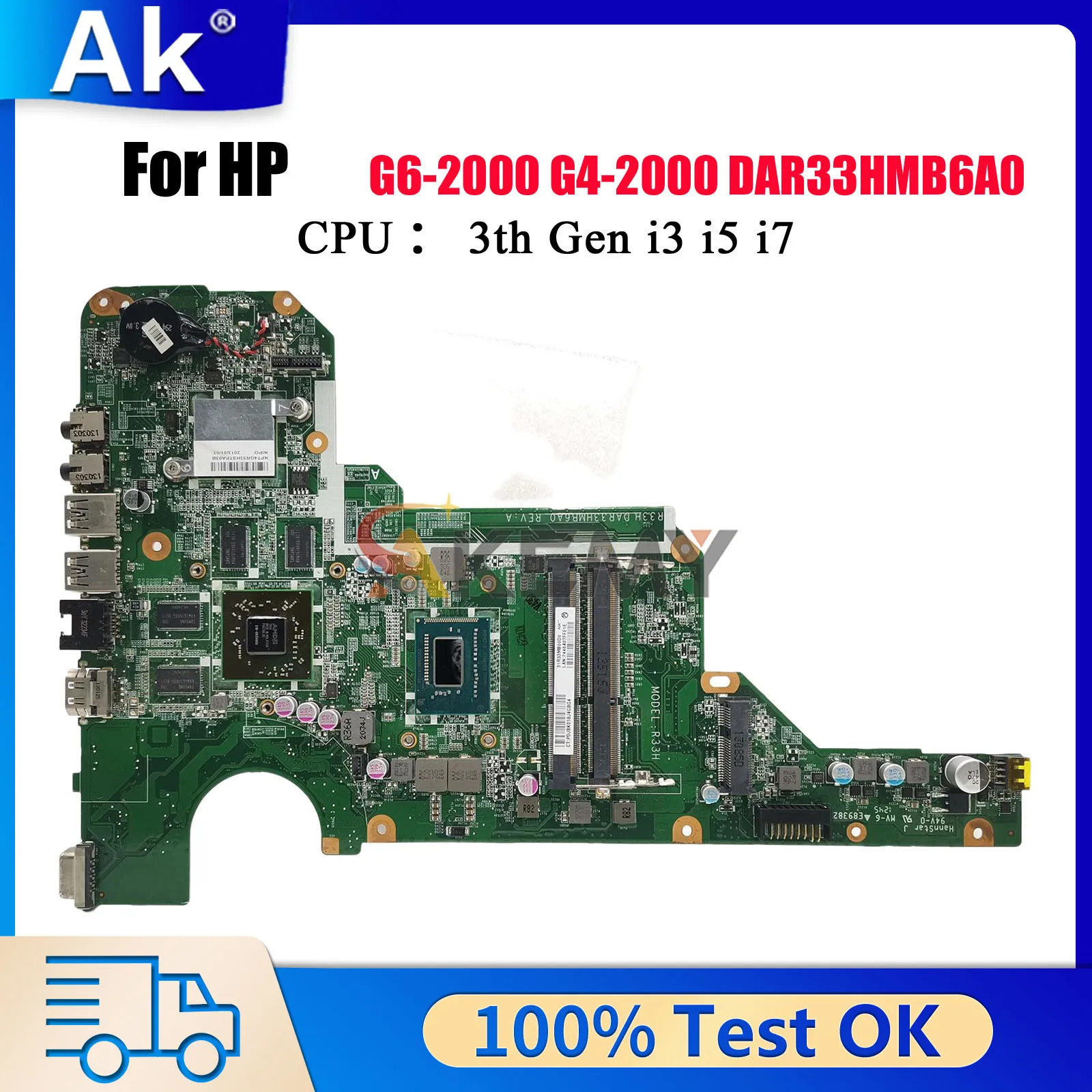 

DAR33HMB6A0 Материнская плата для ноутбука HP Pavilion G4-2000 G6-2000 с процессором i3 100% полностью протестирована