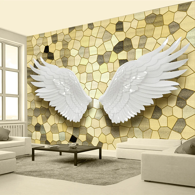 

Custom Photo Wall Paper 3D Relief Angel Wings Mosaic Large Mural Painting Luxury Living Room TV Background Home Decor Wallpaper