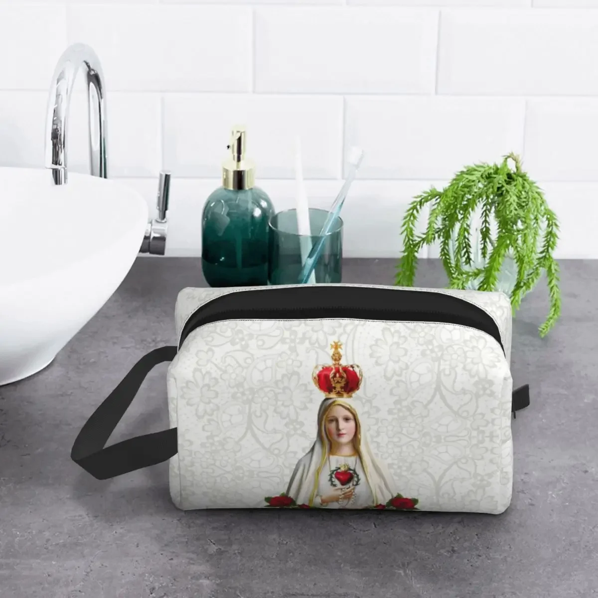 Fatima Virgin Mary Toiletry Bag Catholic Makeup Cosmetic Organizer Lady Beauty Storage Dopp Kit Box