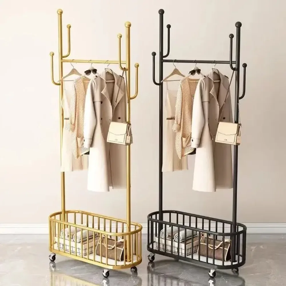 Light Luxury Household Bedroom Coat Racks To Floor Mobile with Wheels Room Clothes Hangers Stand Hat Holder Garment Shoe Racks