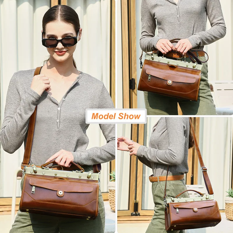 Full Grain Lamb Cowhide Leather Ladies Handbag with Multiple Compartments Luxury Hardware Lock Genuine Leather Crossbody Bag view 2
