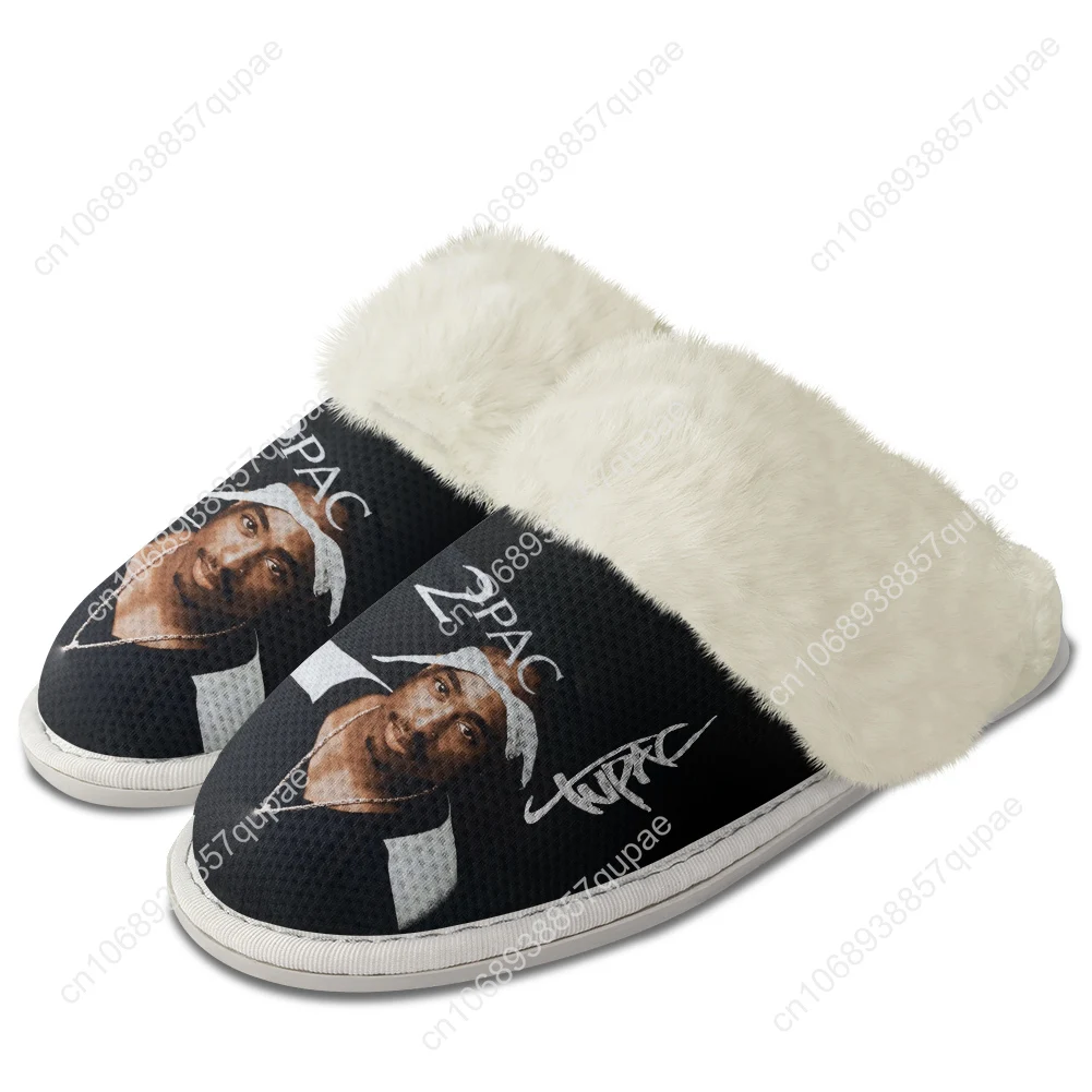 Tupac Rapper 2Pac Plush Slippers Keep Warm Shoes Star Mens Womens Home Cotton Bedroom Customized Thermal Lightweight Slipper