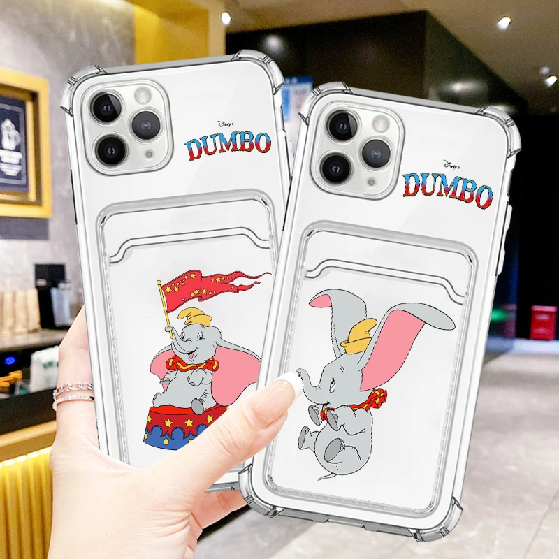 

Disney Dumbo Cute Cartoon For iPhone 15 14 13 12 11 XS XR X 8 7 Pro Max Plus Mini Photo Card Bag Transparent Funda Phone Case