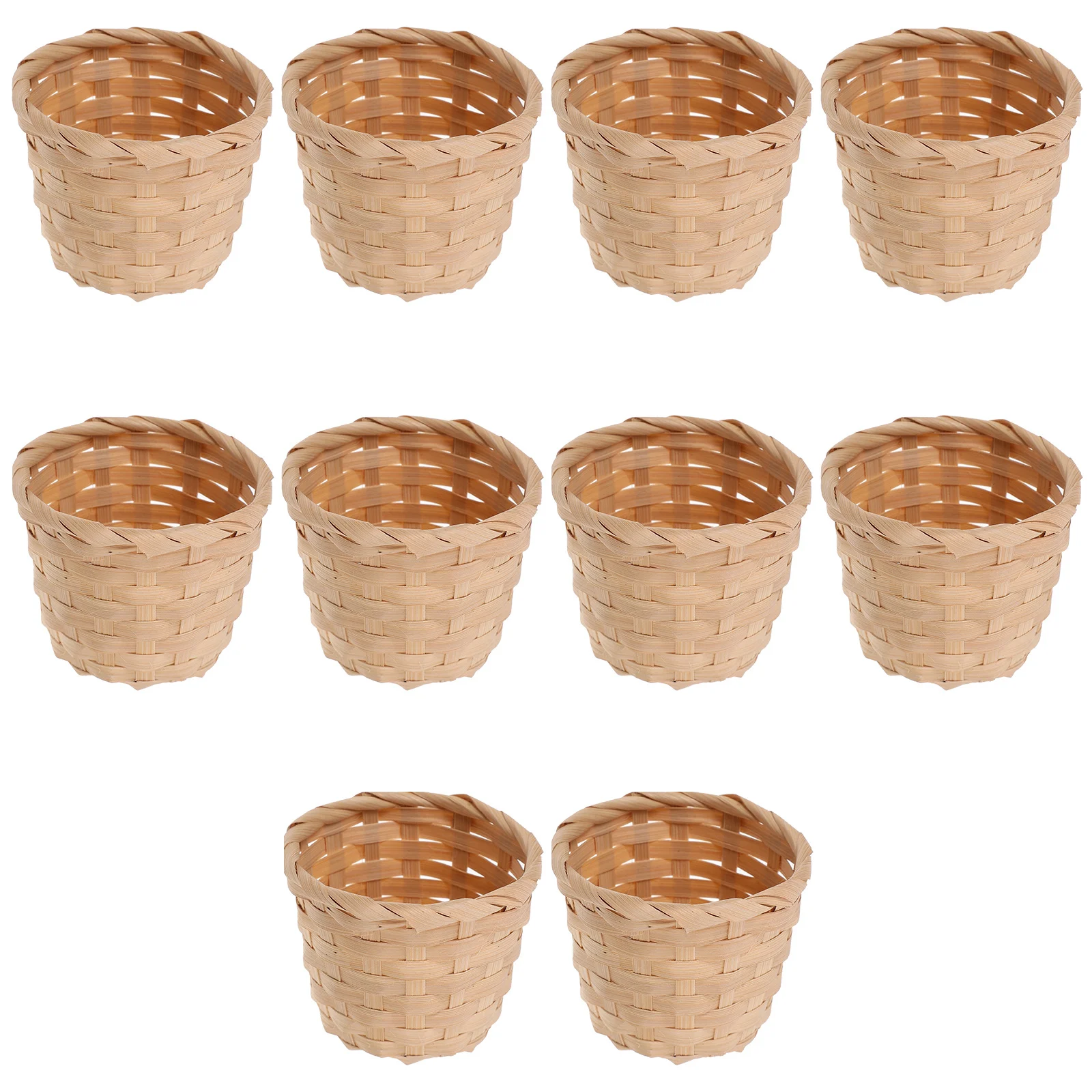 

10pcs Bamboo Woven Storage Baskets 9.00X9.00X7.50Cm Portable Fruit Food Sundries Organizer Handmade Eco-Friendly Indoor