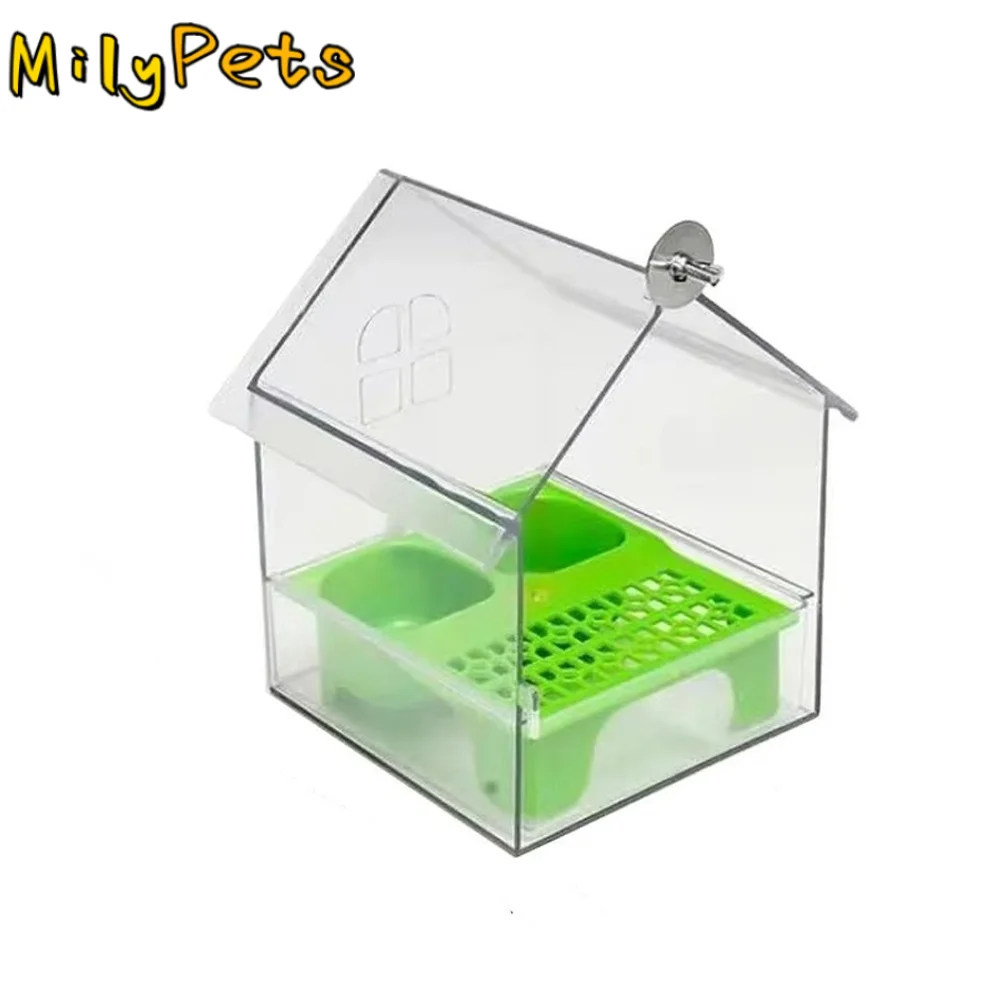 

Многофункциональная пластиковая кормушка для птиц с прозрачным выдвижным контейнером для предотвращения рассыпания корма, подвесная кормушка для попугаев, внешняя миска для кормления птиц