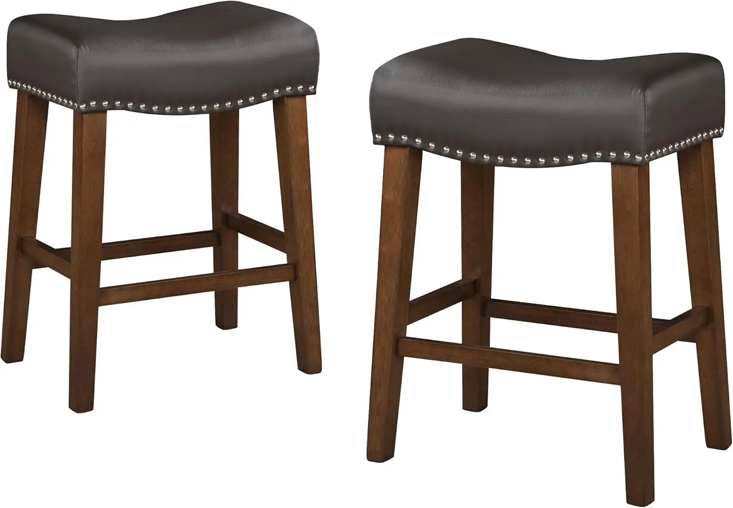 24' Backless Bar Stools Set of 2 - Modern Brown Faux Leather Counter Height Stools