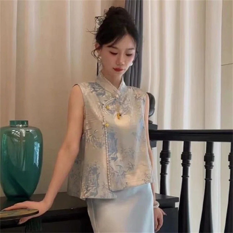 

New Chinese Style Top Solid Color Tencel Short Sleeve 2025 Summer New Product