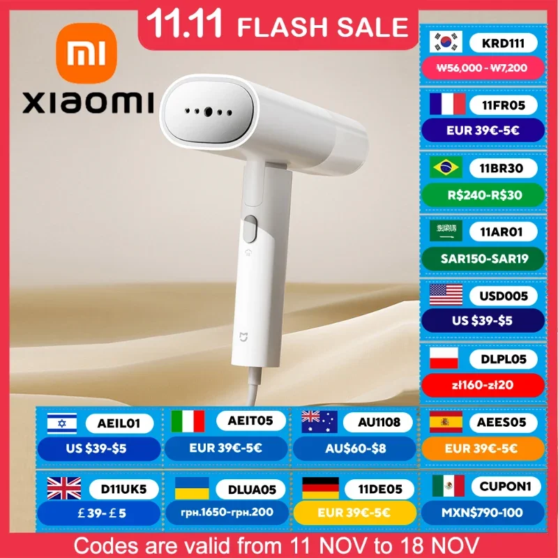 XIAOMI MIJIA Handheld Garment Steamers 2,iron For Home,Office 220V,26S Fast Heat-up,160ml,Portable Foldable Steamer For Clothes